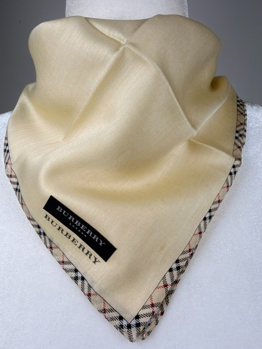 Vintage Burberry Cream Check Border Scarf / Handkerchief – 19.5" x 19.5"
